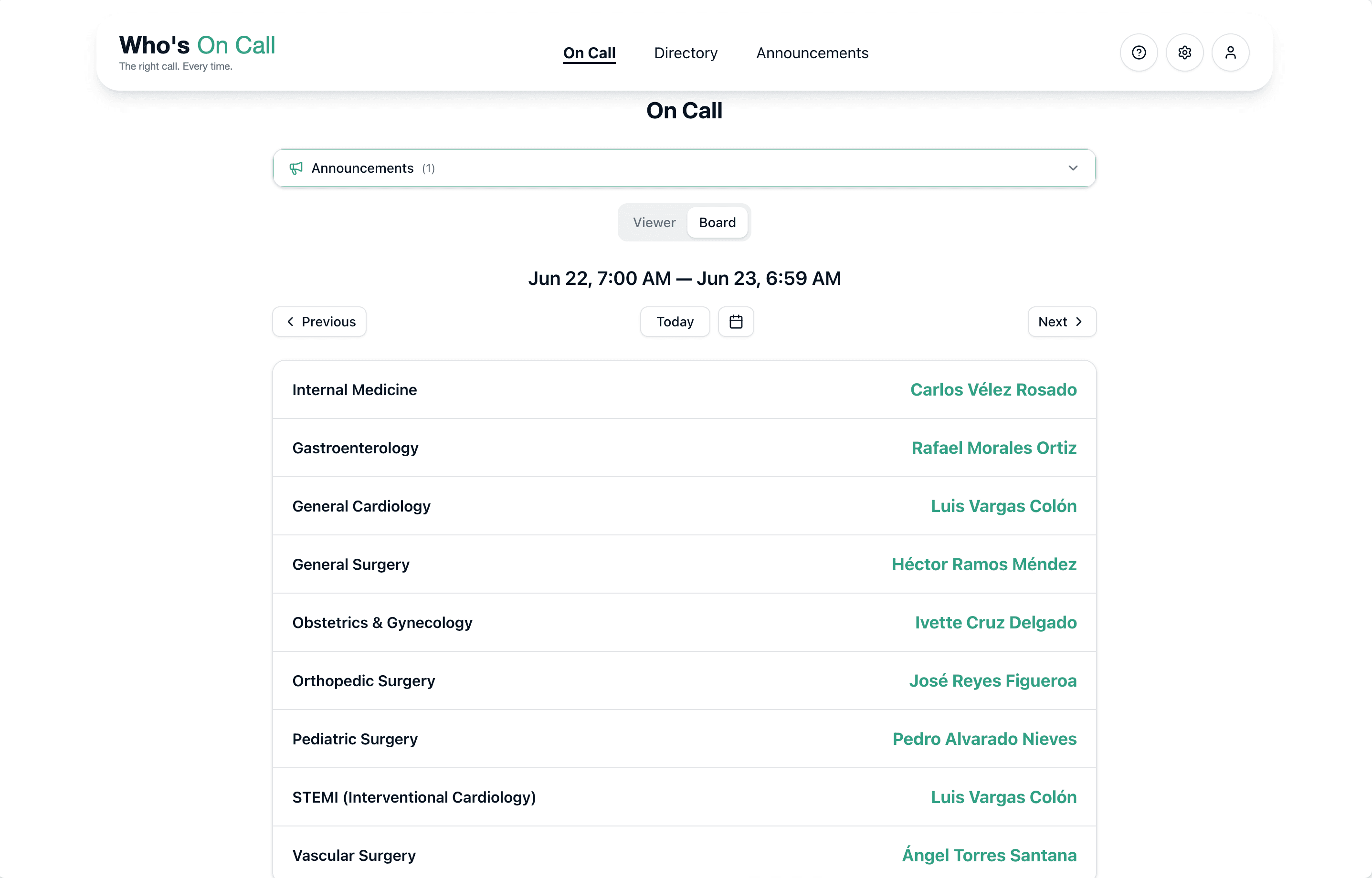 Who's On Call — web coverage board